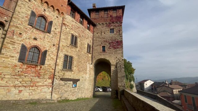Regular shot of the Castello di Tagliolo Monferrato taken from below with a clear sky