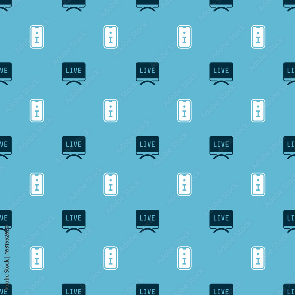 Poster set live report and information on seamless pattern. vector