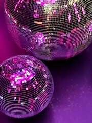 Vibrant closeup of colorful disco balls.