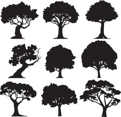 set of trees silhouettes