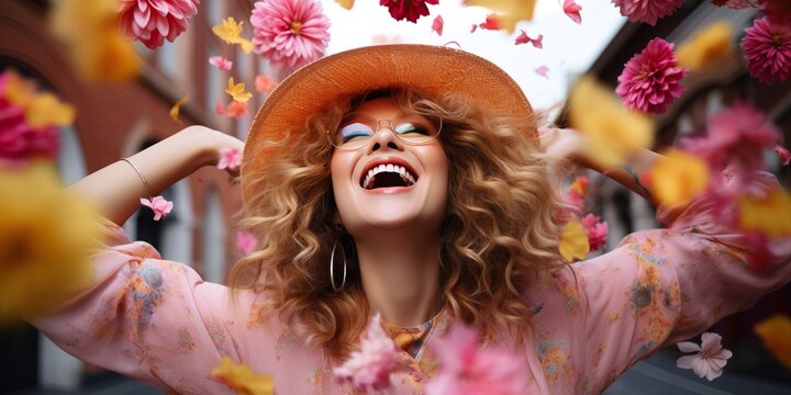 Woman ecstatic with joy and happiness, generative ai