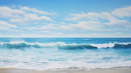 Obraz premium Stunning Photograph Showcasing Mesmerizing Interplay of Waves Creating Exquisite Water Surface Texture Near Sandy Beach. Generative Ai