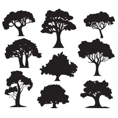 set of trees silhouettes