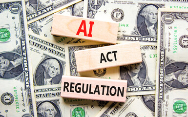 AI act regulation symbol. Concept words AI artificial intelligence act regulation on wooden block....