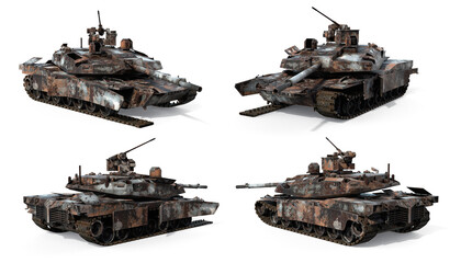 3d-renders of destroyed US modern tank prototype Abrams-X isolated on transparent background