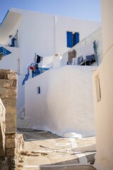 Scenic landscape of a rocky hillside and   a stunning blue ocean in Milos island, Greece