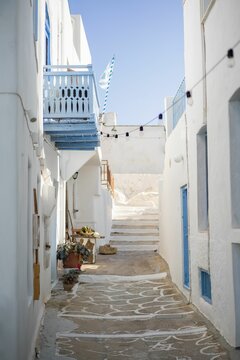 Closeup Of White Buildings On A Sunny Day In Milos Island, Greece