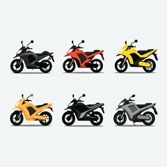 Vibrant vector illustration featuring a variety of motorcycles in various colors