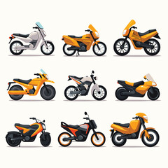 Vector set features a collection of colorful and dynamic motorcycles