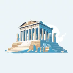 Fotobehang Vector illustration of a traditional Greek temple with white columns © Adam Levy1/Wirestock Creators