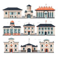 Illustration of a selection of distinct city skyline buildings