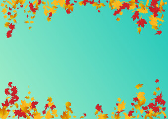 Brown Leaves Vector Blue Background. November