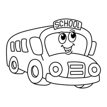 Funny school bus cartoon characters vector illustration. For kids coloring book.