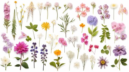 Photo of a colorful assortment of flowers on a clean white background