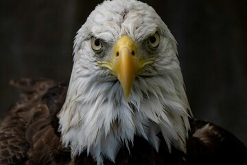 Majestic bald eagle stares straight into the camera.