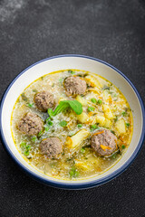 soup meatball first course meat balls vegetable food meal snack on the table copy space food background rustic top view keto or paleo diet