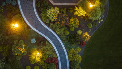 Back Yard Garden Illuminated by Outdoor LED Lighting