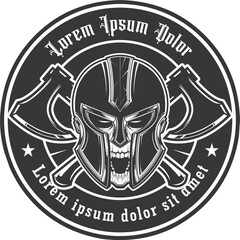 Skull with sparta helmet emblem logo vector illustration