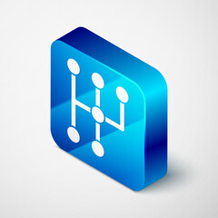 Isometric Gear shifter icon isolated on grey background. Transmission icon. Blue square button. Vector