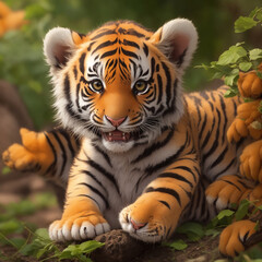 Image of an angry tiger and flames. Wildlife Animals. Illustration. Generative AI.
