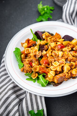 pasta salad tuna and vegetable food seafood meal food vegetables snack on the table copy space food background rustic top view