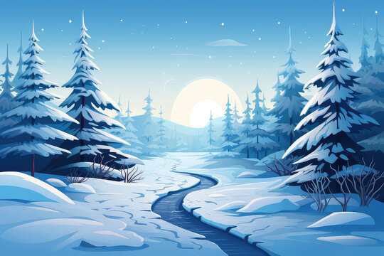 Winter forest landscape illustration