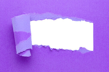 Purple torn paper or cardboard message backdrop with rough edges and blank copy space for text, png template on transparent background 
