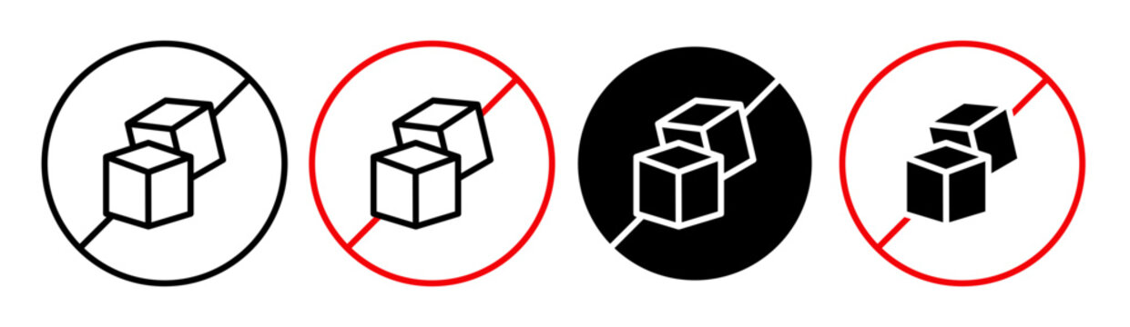 Sugar free vector icon set in black and red color. No added sugar vector symbol. zero sugar sign with sugar cube.