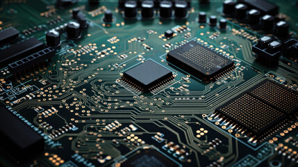 Obraz premium The electronic circuit board close up with a processor