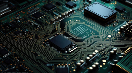 The electronic circuit board close up with a processor