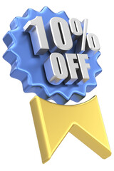 3D ten percent off. 10% off. Sale badge.