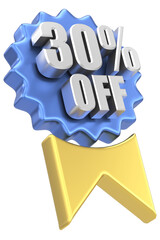 3D thirty percent off. 30% off. Sale badge.