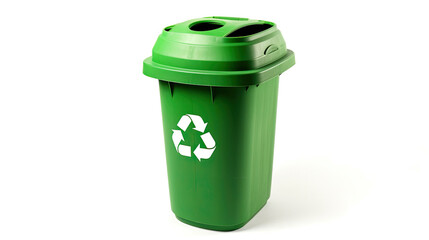 A Green recycle bin with recycle symbol isolated on white background. Generative Ai