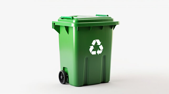 A Green recycle bin with recycle symbol isolated on white background. Generative Ai