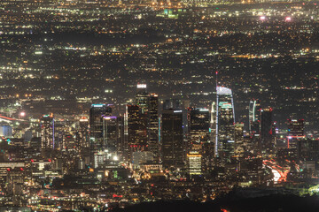 Downtown Los Angeles aerial shot at night