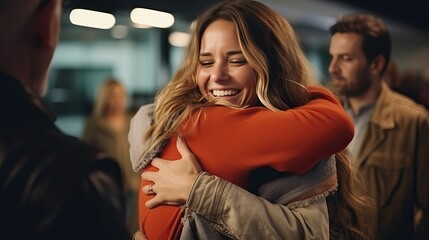 Reunited and hugging friend on air port