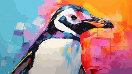 der bunte Kunst-Pinguin - obrazy, fototapety, plakaty