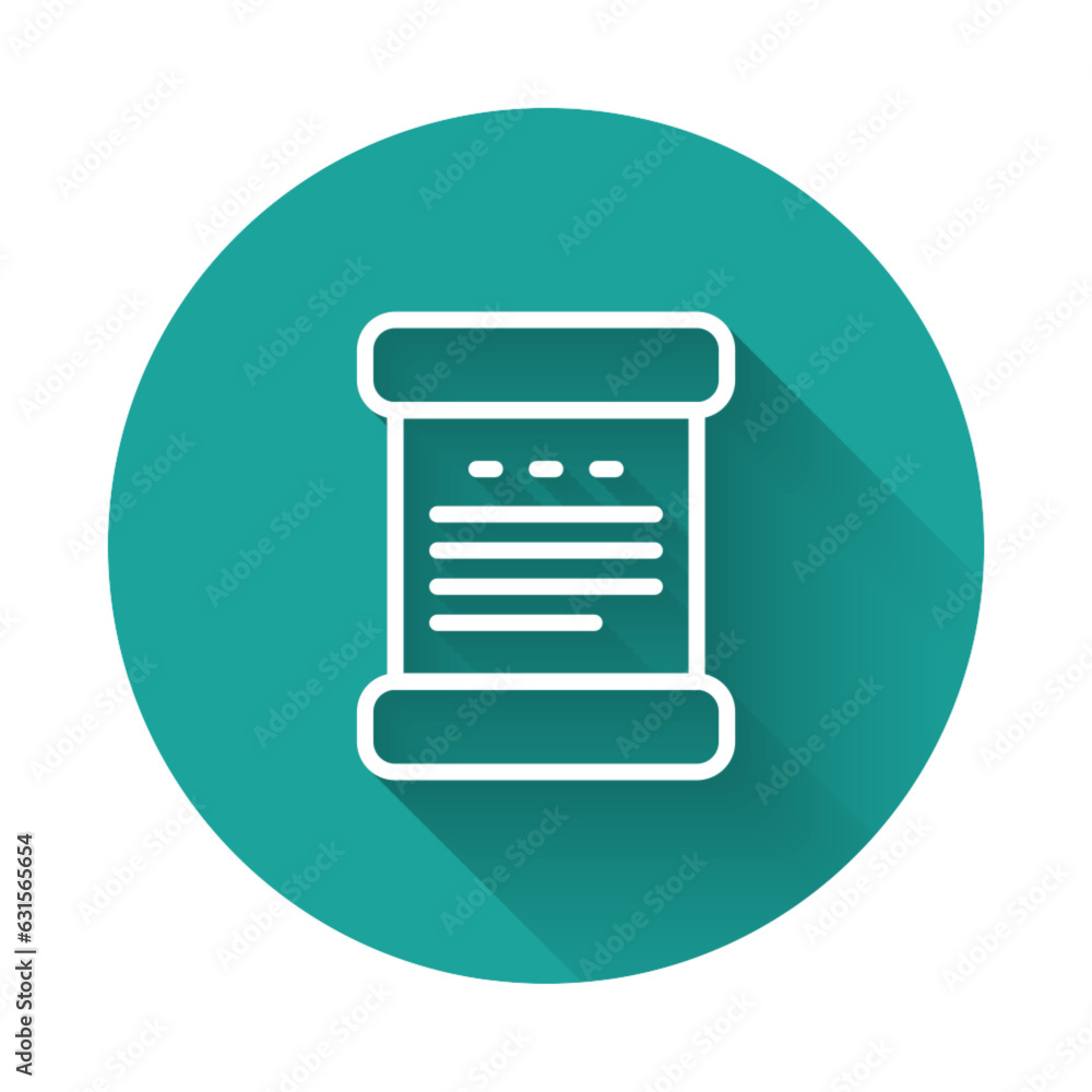 Poster white line declaration of independence icon isolated with long shadow background. green circle butto