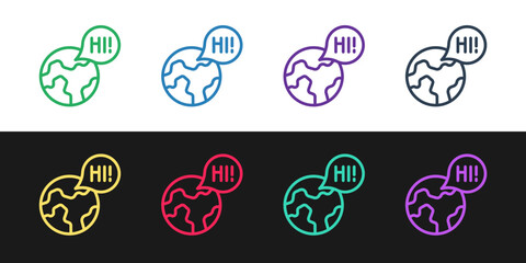 Set line Learning foreign languages icon isolated on black and white background. Translation, language interpreter and communication. Vector