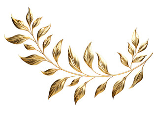 Golden laurel branch. Isolated on a transparent background.