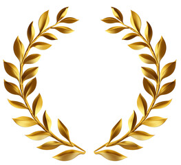 Golden laurel branches. Laurel wreath. Isolated on a transparent background.