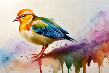 Water color splash art image of a bird