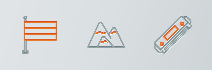 Set line Harmonica, National Germany flag and Mountains icon. Vector