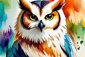 Water color splash art image of an owl
