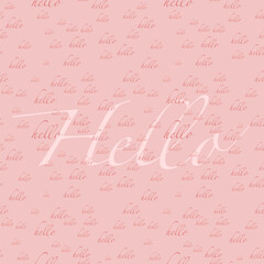 Abstract calligraphic pattern. Typography pattern. Seamless pattern with words Hello. White words on a black background. Illustration for postcard, poster.