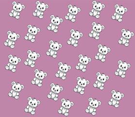 pink background with patterns in the form of a teddy bear. Vector illustration