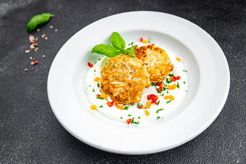 hash browns potato cutlet draniki vegetable food meal food snack on the table copy space food background rustic top view