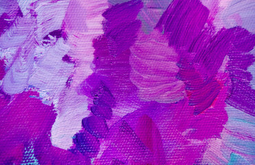 Purple oil painting. Color texture. Brushstrokes of paint. Colorful canvas.