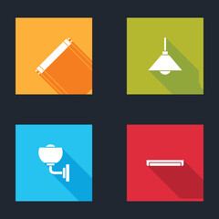 Set Fluorescent lamp, Lamp hanging, Wall sconce and icon. Vector