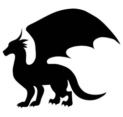 Dragon silhouette, mythological creatures. Vector isolated on white background